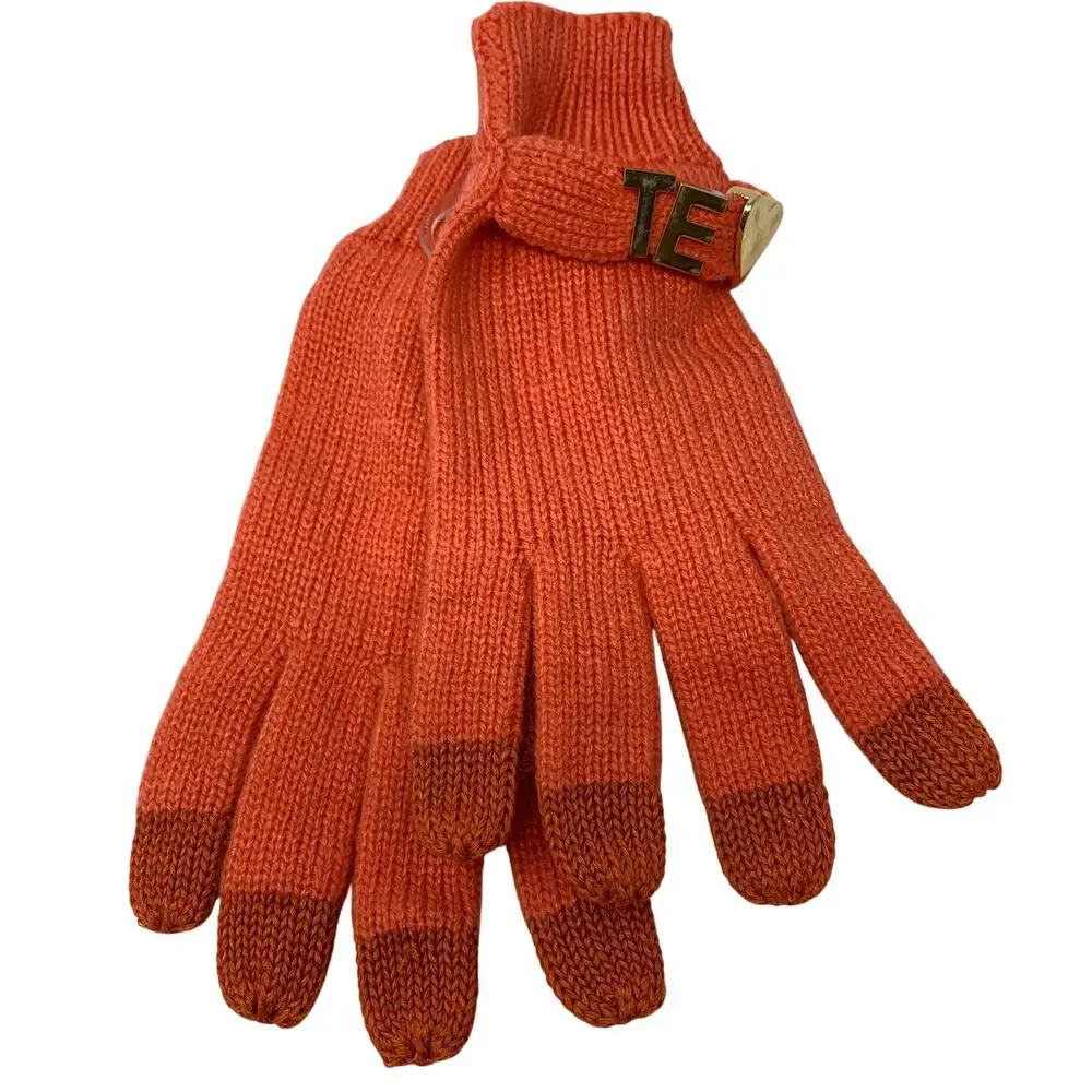 BCBGeneration Knit Gloves Womens One Size Orange Te Amo Gold Tone Metal Detail